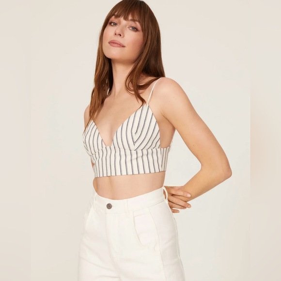 ADAM LIPPES Striped Denim Bralette Top - Picture 2 of 5